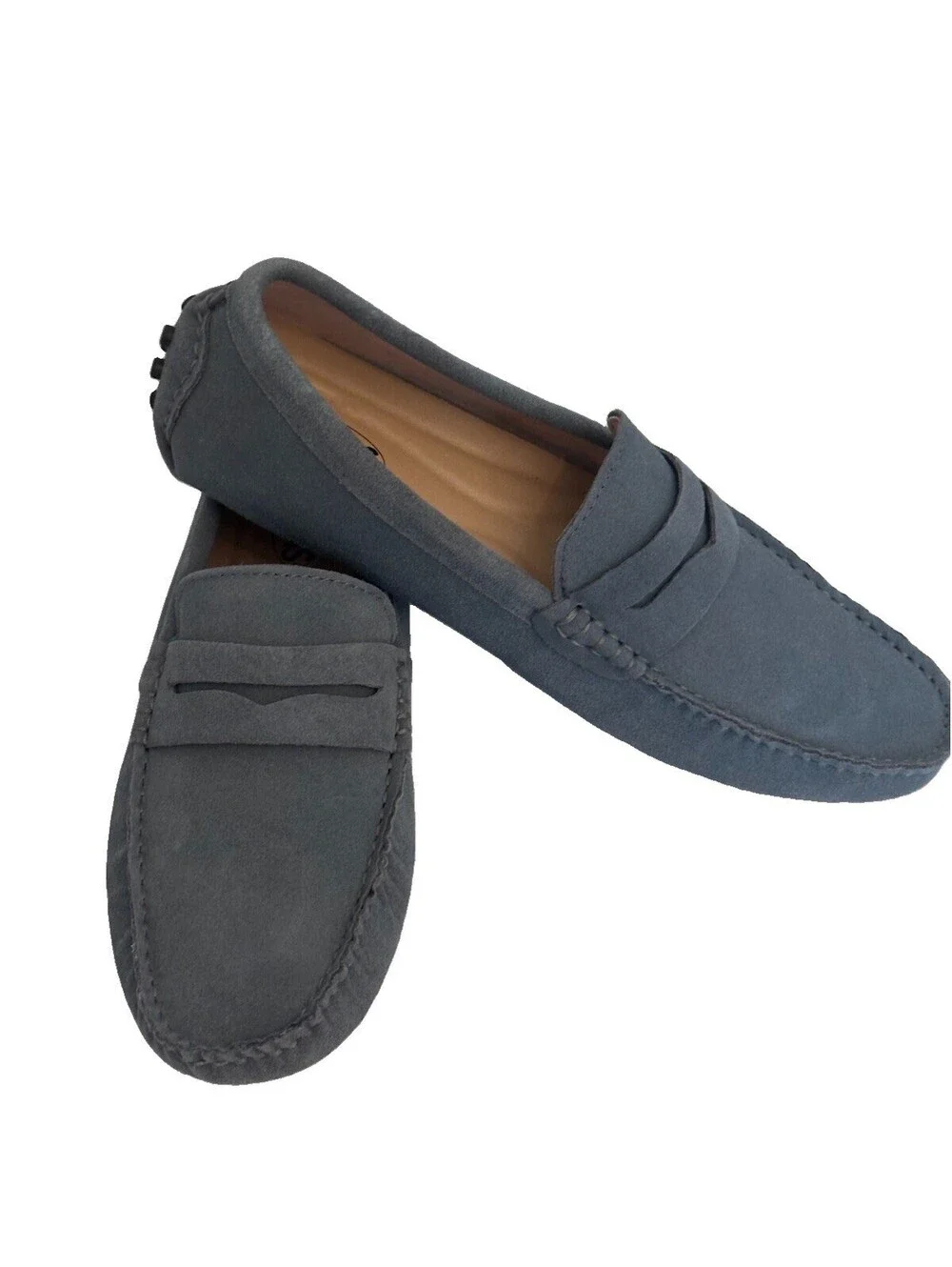 JIONS Men's Driving Penny Loafers Suede Driver Moccasins Slip On Flats, Gray 10